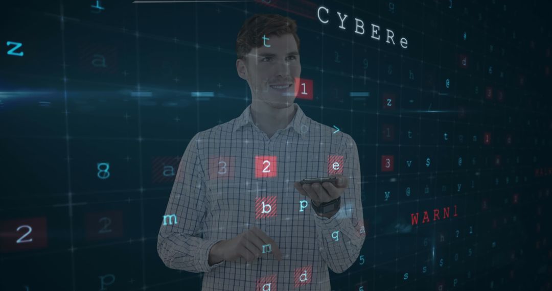 Man Engaging with Cybersecurity Digital Interface