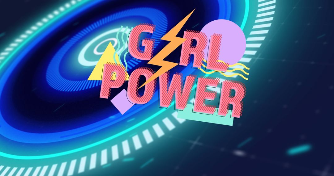 Neon GRL POWER Text with Geometric Holographic Elements
