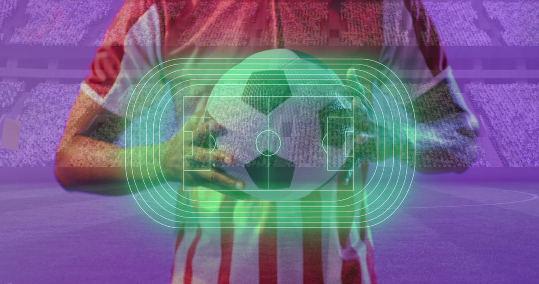 Digital Football Player Holding Ball with Futuristic Overlay in Stadium - Free Images, Stock Photos and Pictures on Pikwizard.com