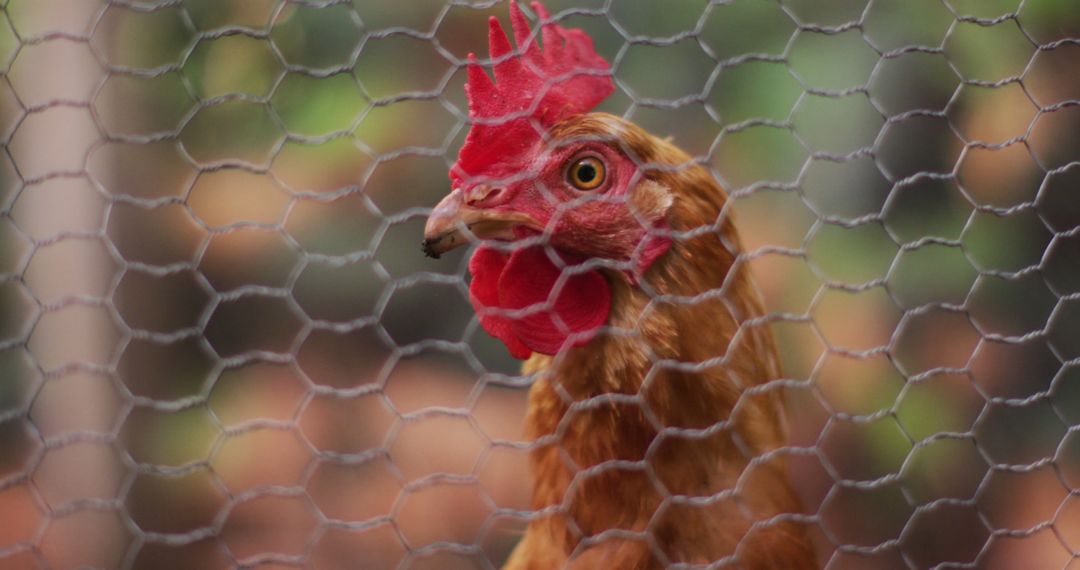 Close-up of Chicken behind Wire Mesh in Outdoor Coop - Free Images, Stock Photos and Pictures on Pikwizard.com