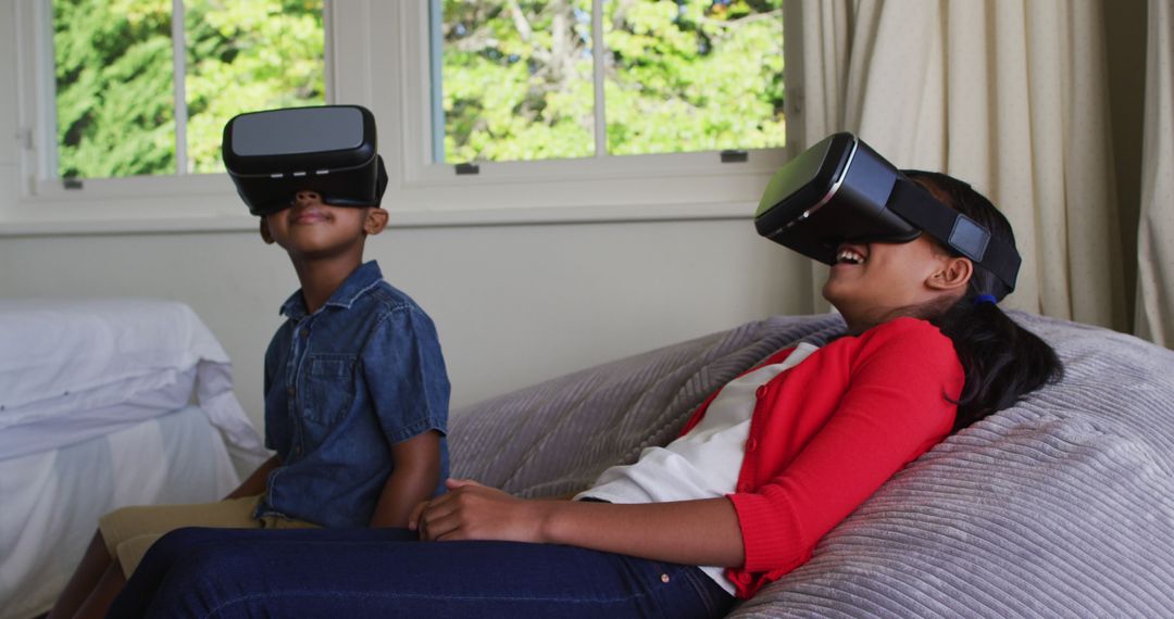 Children Enjoying Virtual Reality at Home - Free Images, Stock Photos and Pictures on Pikwizard.com