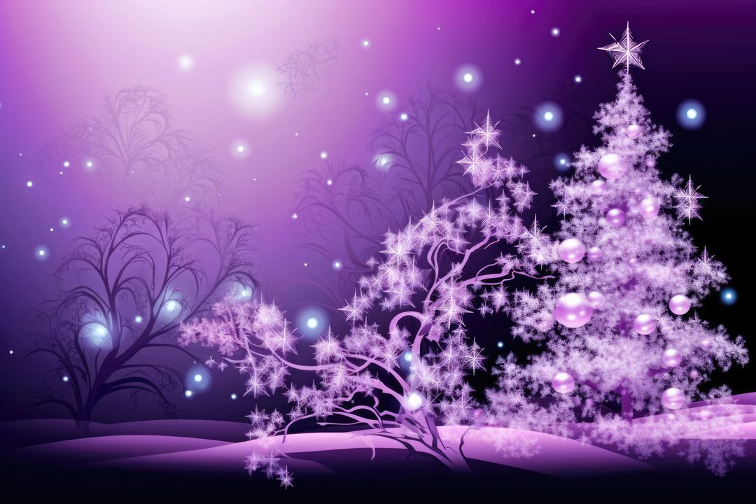 Glowing Purple Winter Wonderland with Christmas Tree and Snowflakes - Free Images, Stock Photos and Pictures on Pikwizard.com