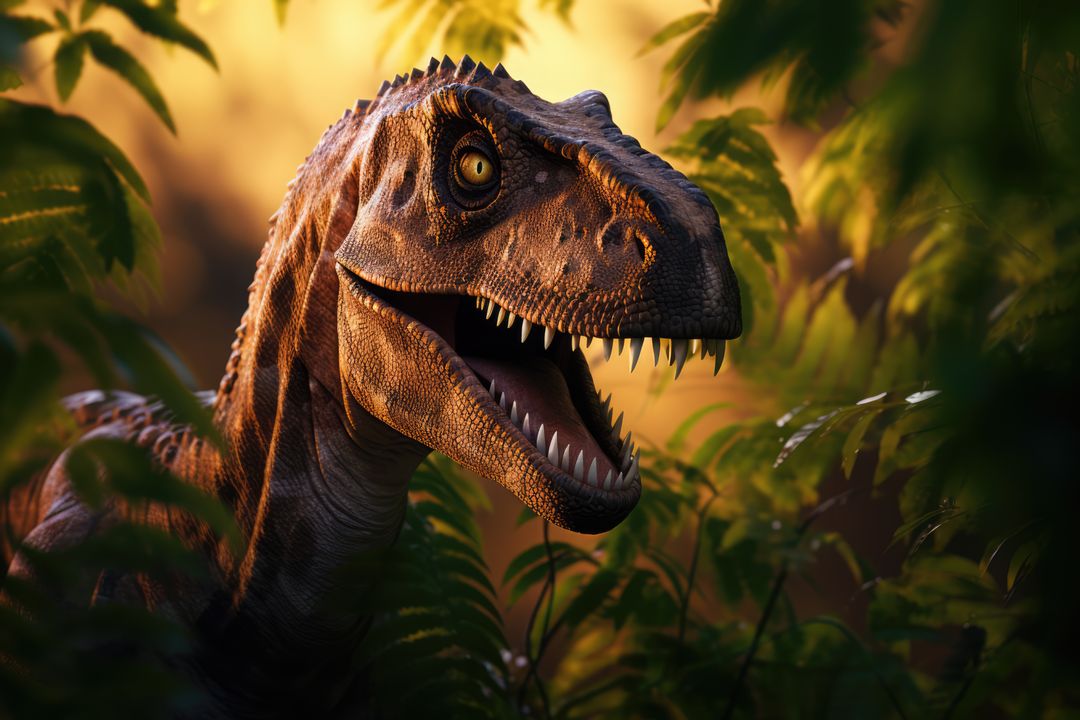 Velociraptor Dinosaur Roaming Jungle at Sunset - Free Images, Stock Photos and Pictures on Pikwizard.com