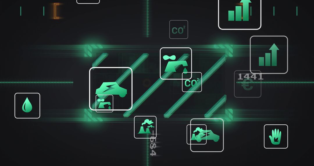 Futuristic Digital Dashboard with Environmental Icons and Analytics
