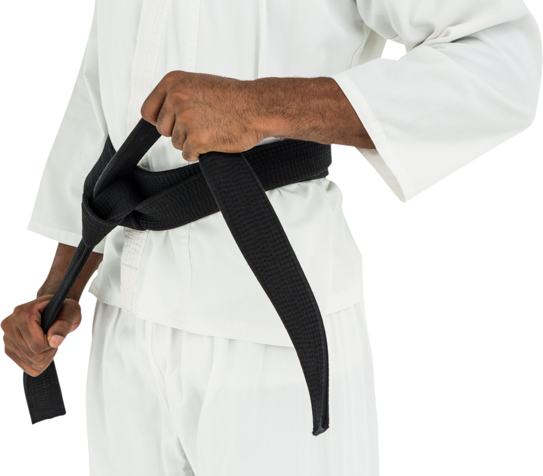 Midsection Fighter Tightening Black Belt Tying Technique - Download Free Stock Images Pikwizard.com