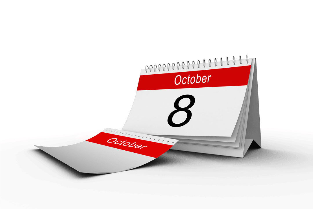 Transparent Desk Calendar Displaying October 8 in 3D