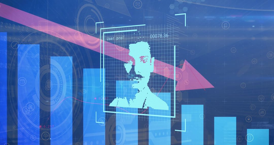 Futuristic Data Interface with Analytics and Holographic Face