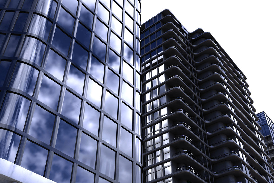 Transparent Modern Office Building with Cloud Reflections