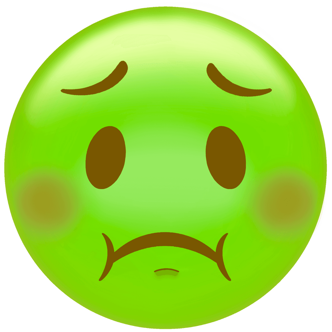 Green Queasy Face Emoticon with Transparent Background