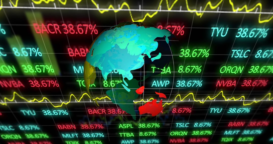 Globe Over Financial Data Background with Stock Exchange Graphs