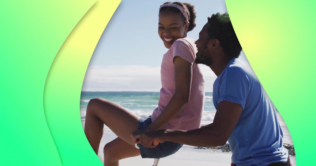 Joyful Couple Enjoying Beach Moments Under Sunny Sky