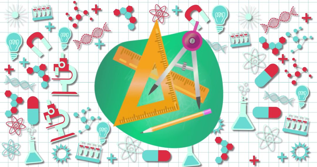 Geometric Tools Overlaid on Vibrant Science Elements in Educational Theme