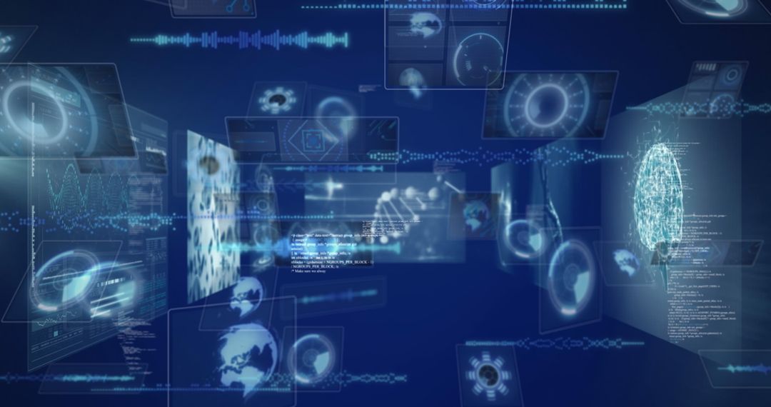 Futuristic Digital Display with Global Data Interfaces