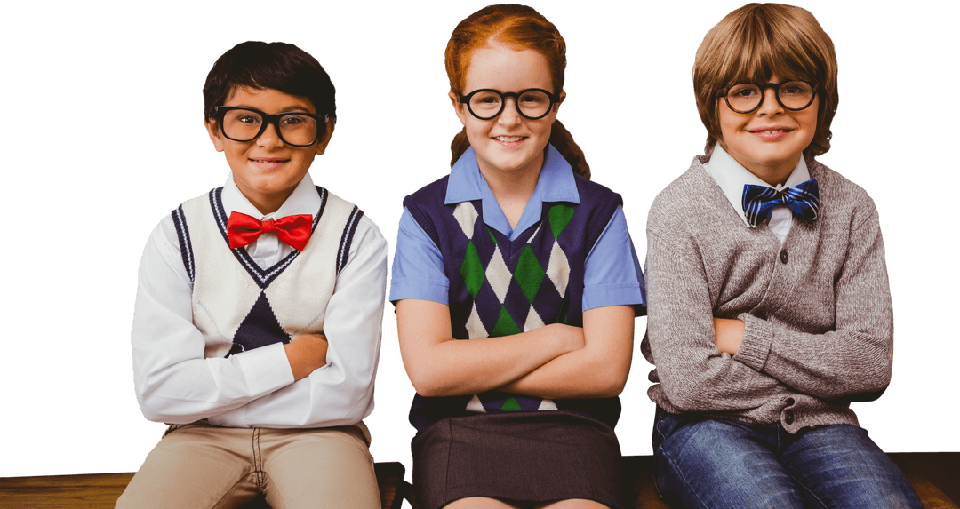 Diverse Schoolchildren in Eyeglasses on Transparent Background