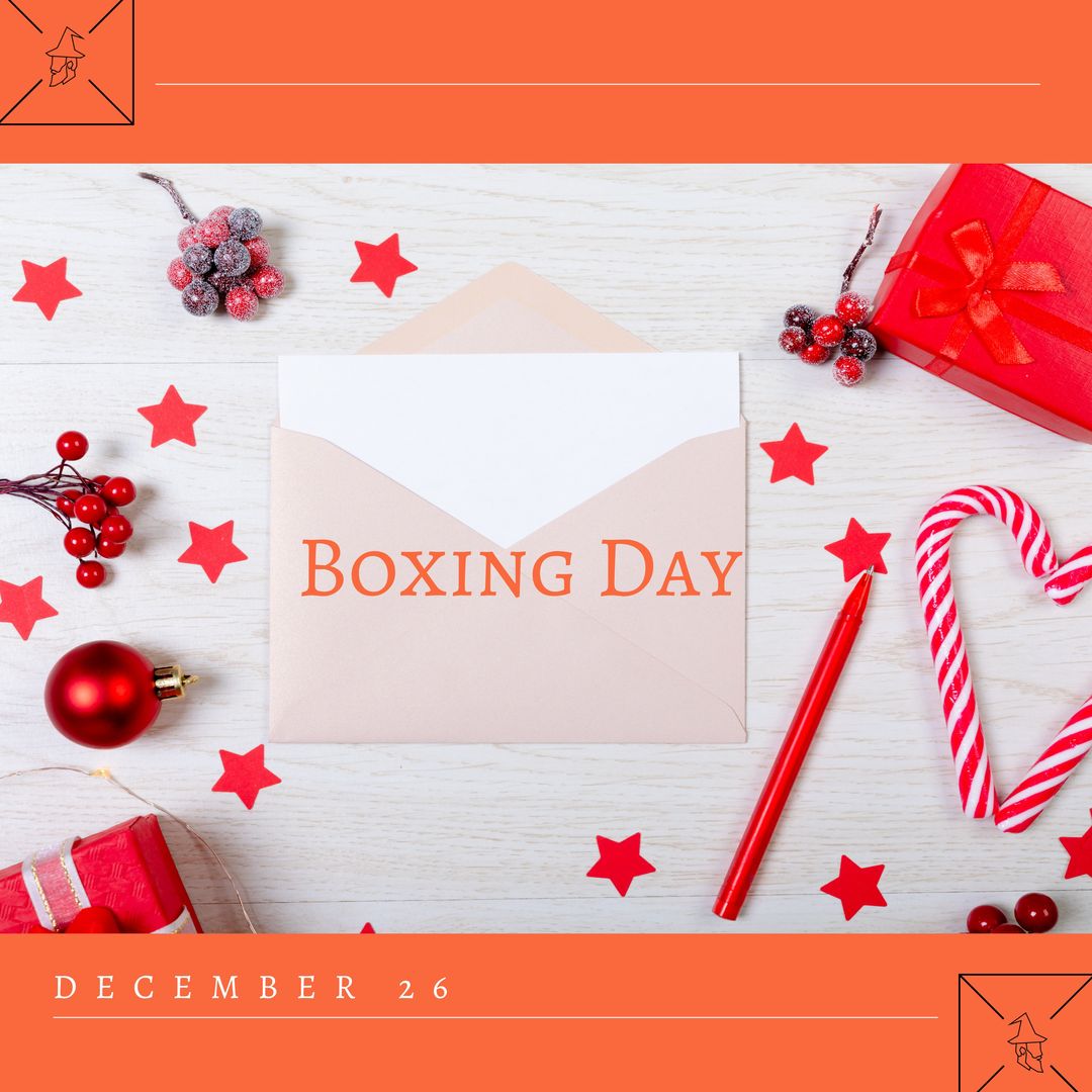 Boxing Day Greeting Card with Christmas Decorations on White Background - Download Free Stock Templates Pikwizard.com