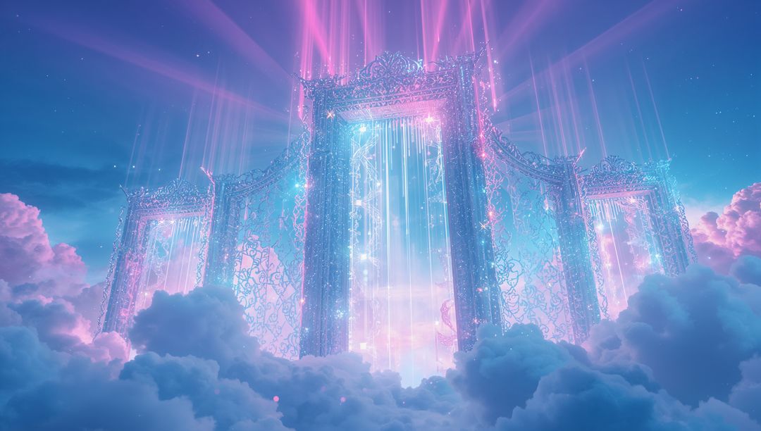 Ethereal Gates in Celestial Dream-Like Skyscape