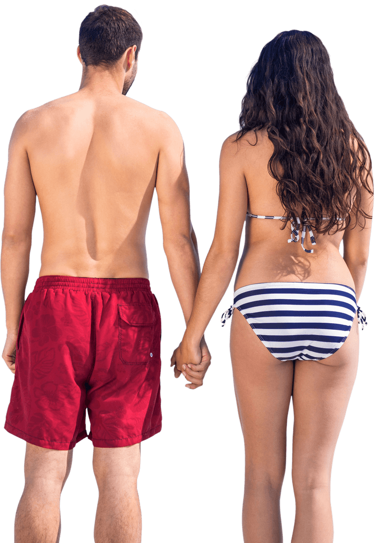 Couple Holding Hands in Swimwear on Transparent Background