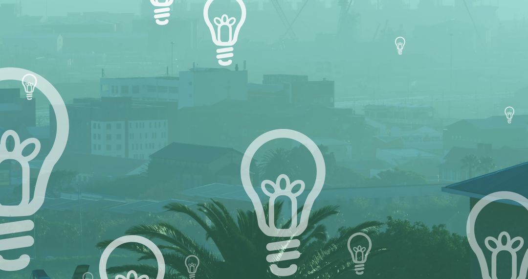 Light Bulb Icons Illuminating Cityscape Horizon