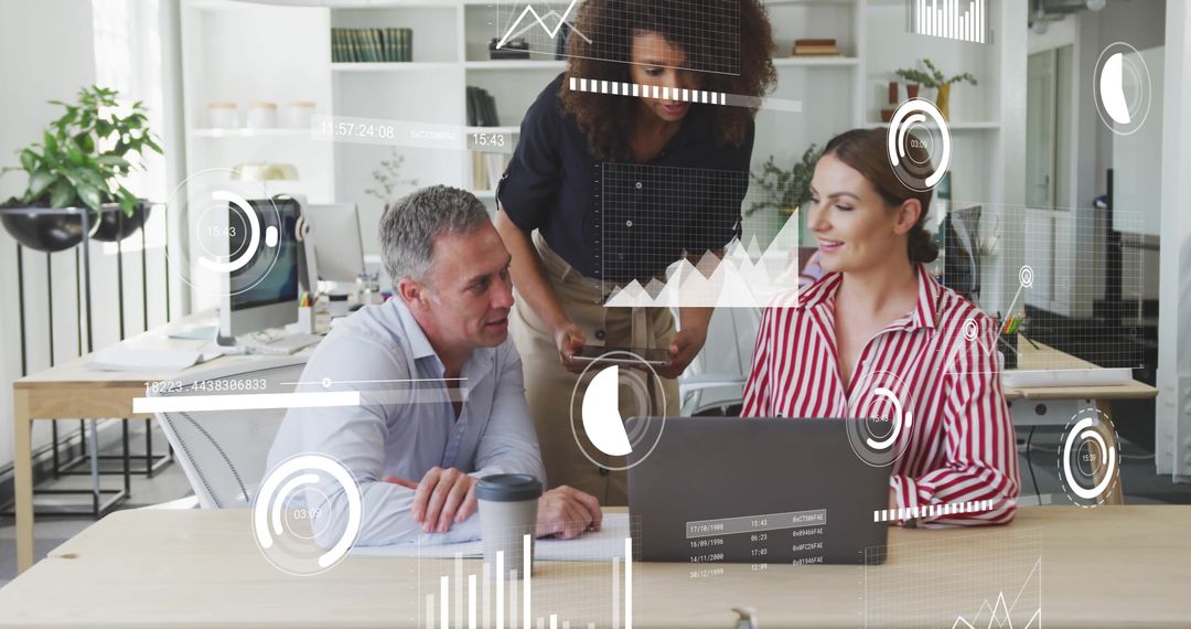 Diverse Business Team Analyzing Data with Laptop in Casual Office