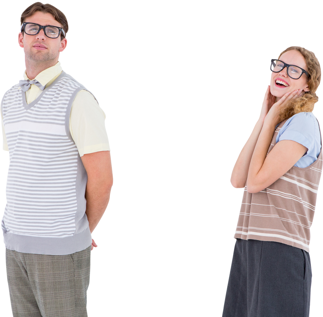 Transparent background of geeky hipster couple posing with confidence - Download Free Stock Images Pikwizard.com