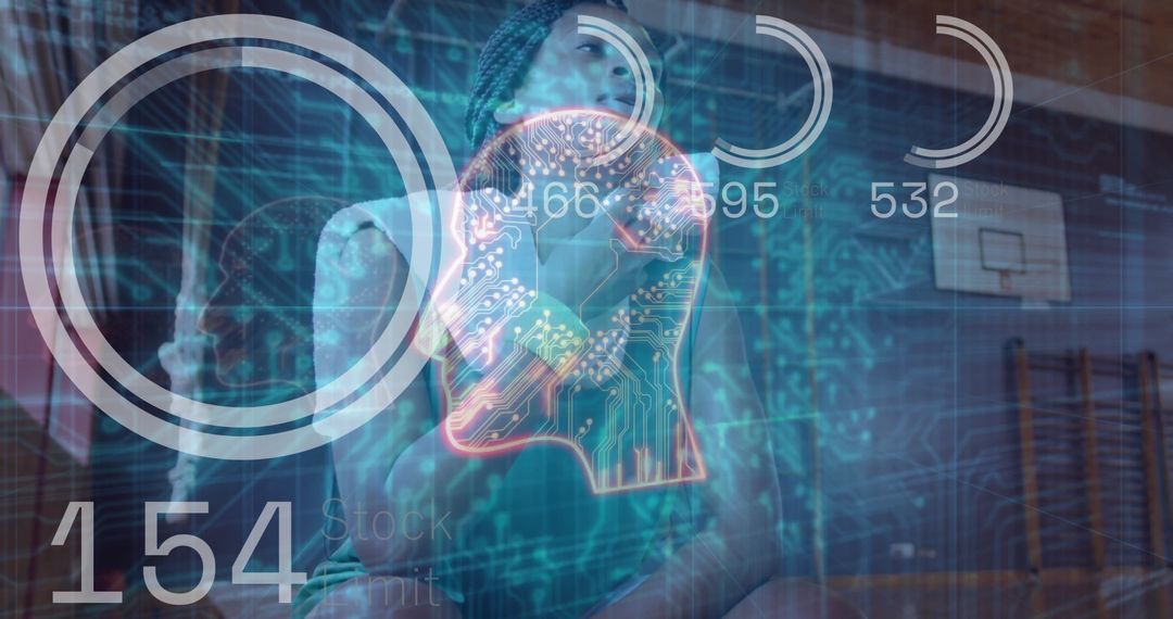 Athlete in Smart Wear Generating Performance Analytics in Gym