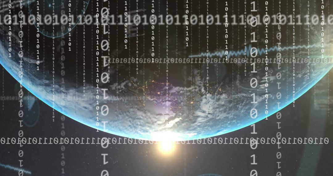 Digital Earth with Binary Code and Data over Space Background