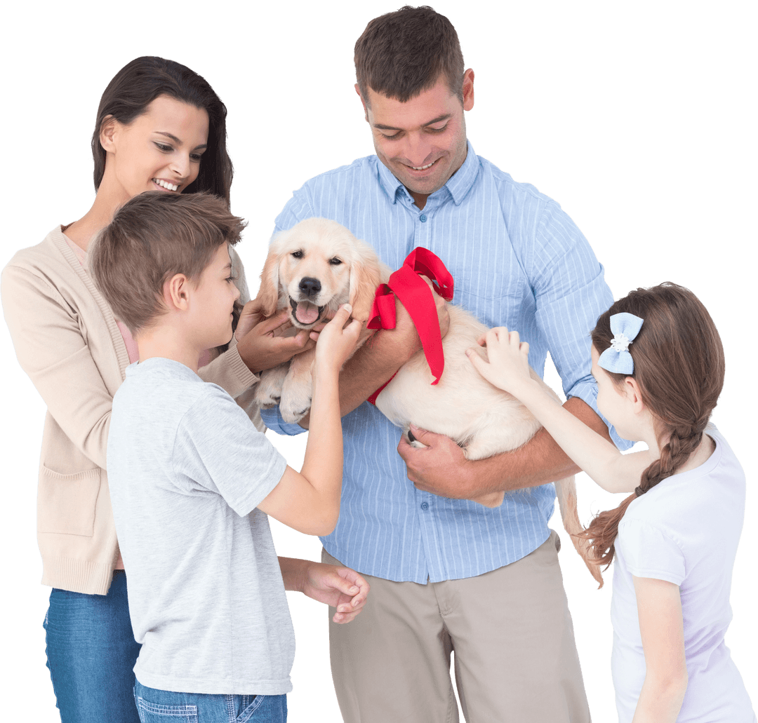 Happy Transparent Family Enjoying Time with Adorable Puppy
