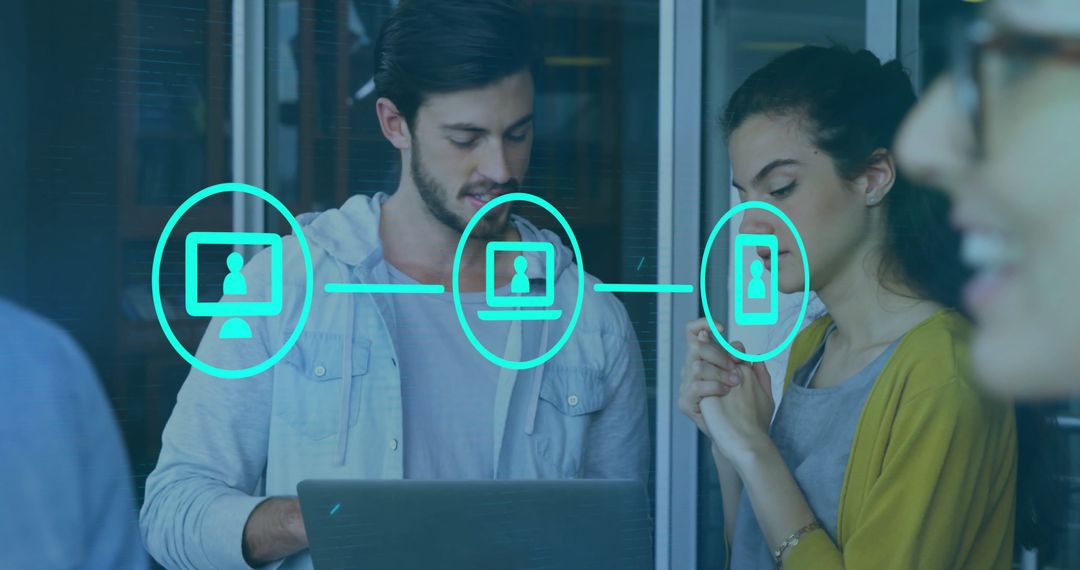 Business Team Collaborating with Digital Connections Interface