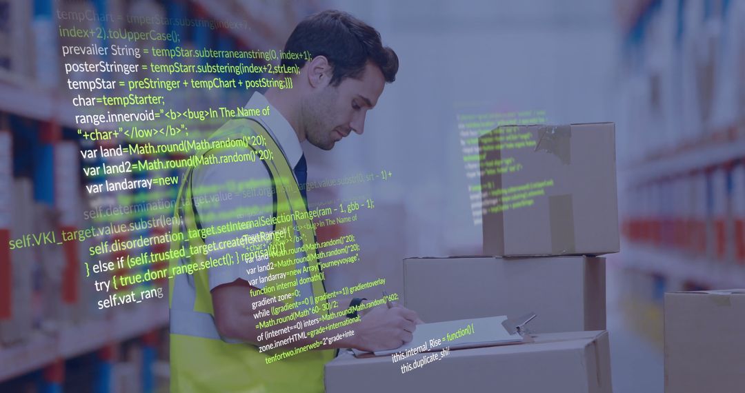 Warehouse Worker Analyzing Digital Data Streams