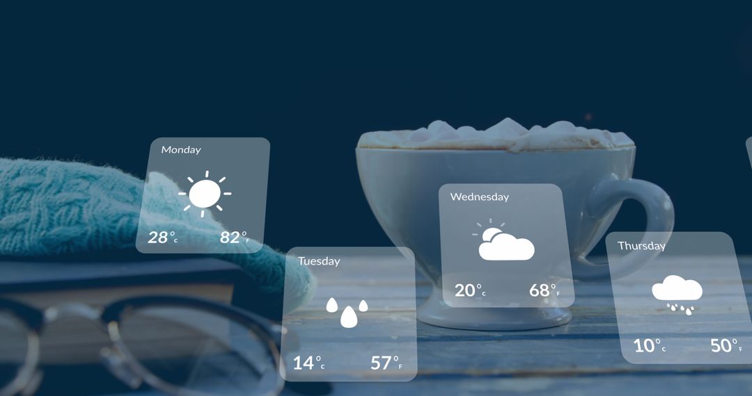 Weather Forecast with Coffee and Glasses Display