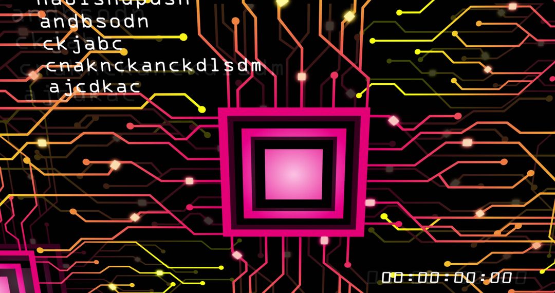 Futuristic Digital Interface Circuit Patterns and Coded Text