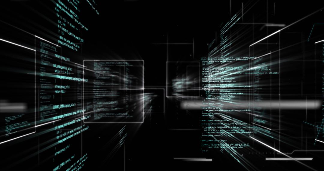 Digital Data Streams Flowing Across Dark Background