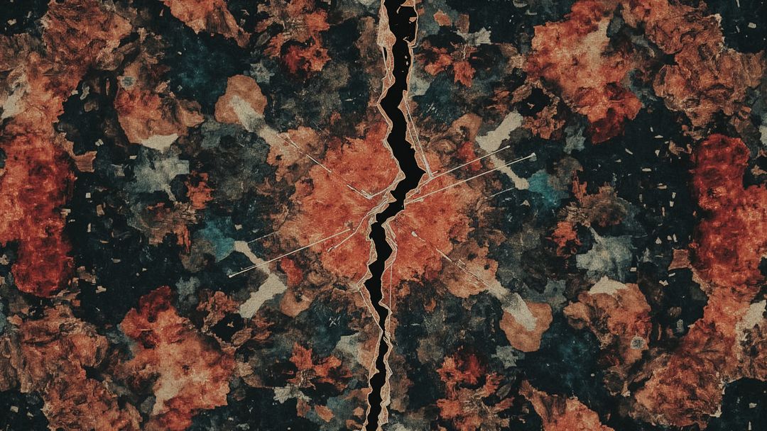 Weathered Metal Panel with Central Jagged Crack and Peeling Paint