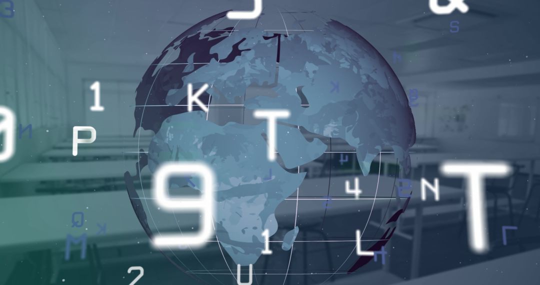 Flowing Numbers and Letters Over Digital 3D Globe in Classroom