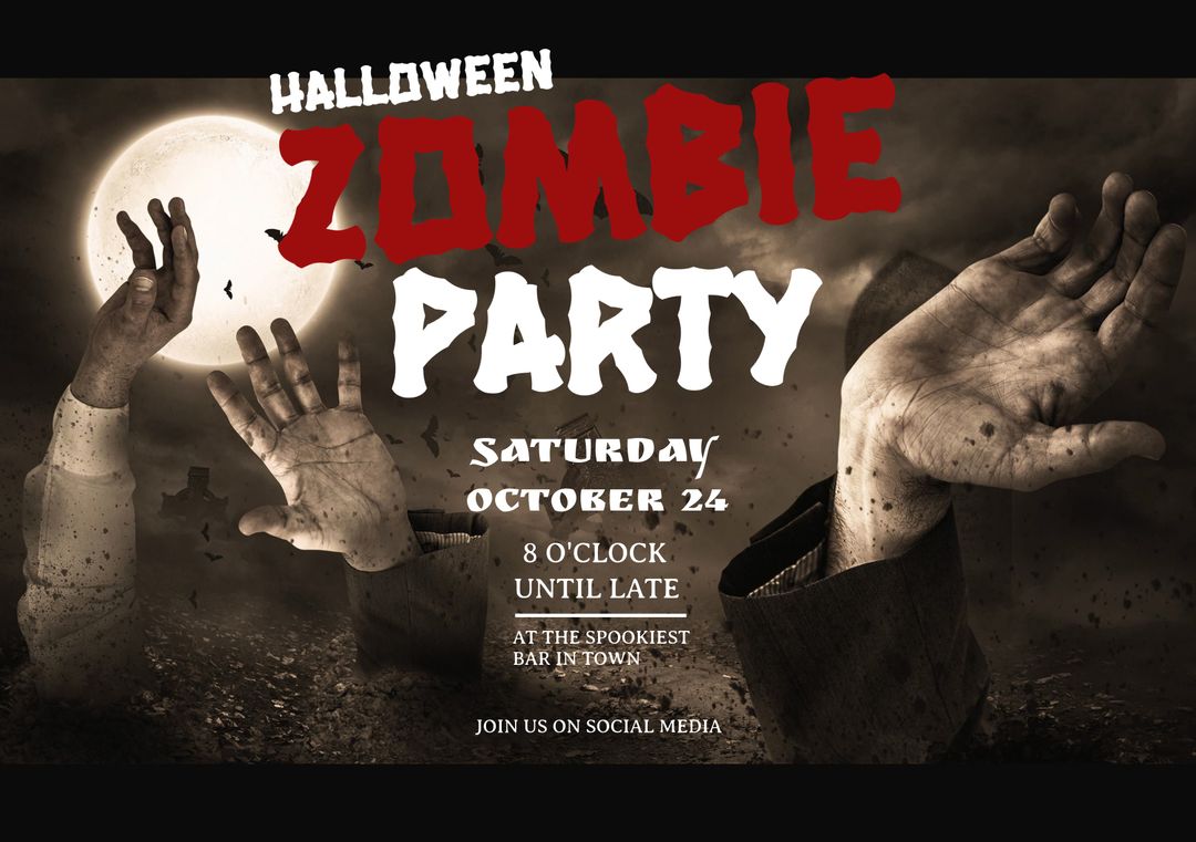 Eerie Halloween Zombie Party Invitation with Grasping Hands