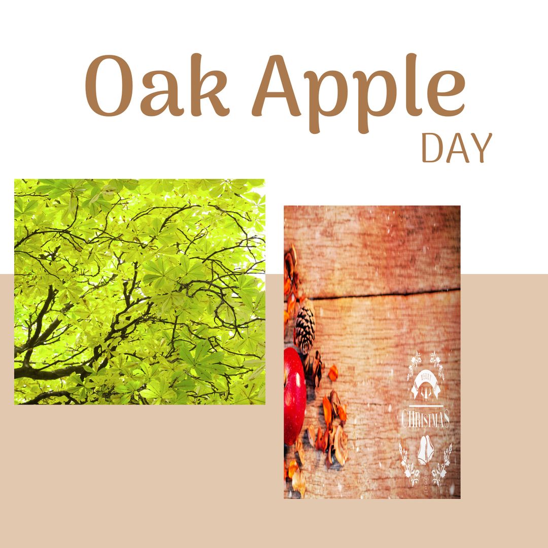 Oak Apple Day Celebration with Tree Branches and Wooden Texture
