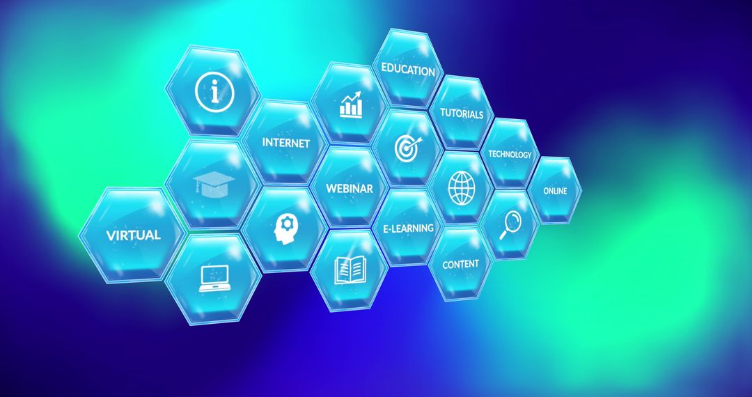 Digital Interface with Learning and Technology Icons on Gradient