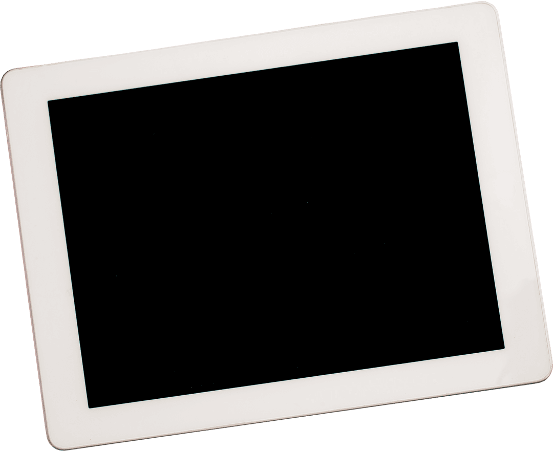 White Tablet on Transparent Background with Black Screen