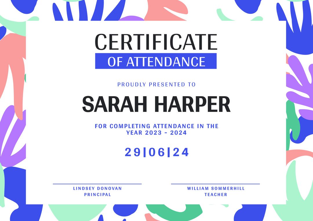 Decorative Certificate of Attendance Template with Abstract Colorful Background - Download Free Stock Templates Pikwizard.com