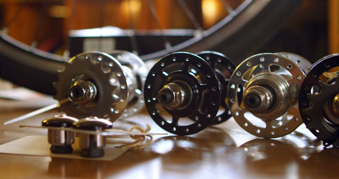 Close-Up of Bicycle Wheel Hubs and Components in Workshop - Free Images, Stock Photos and Pictures on Pikwizard.com