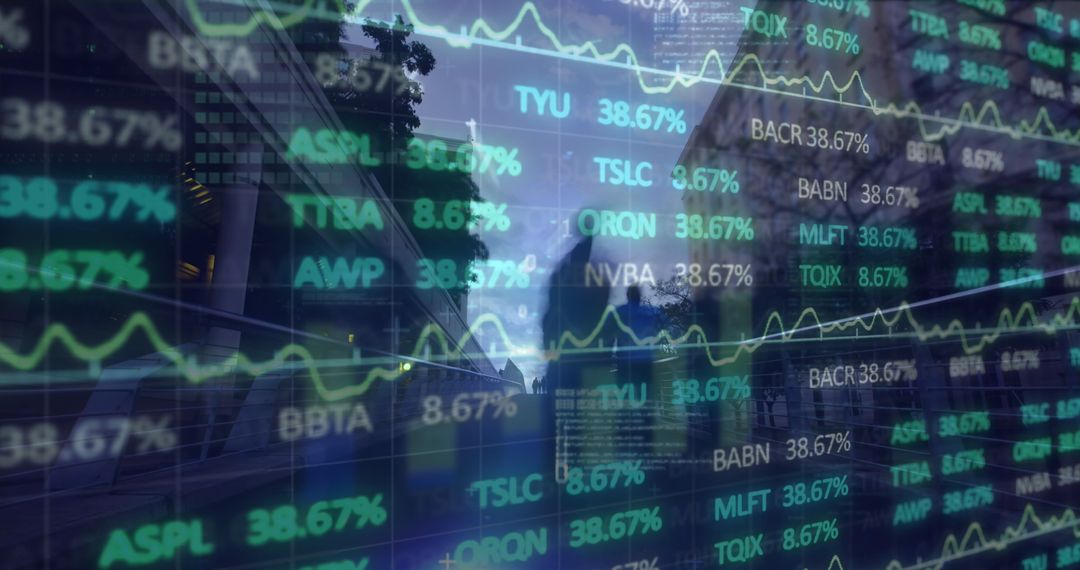 Futuristic Financial Data Overlay on Modern Cityscape