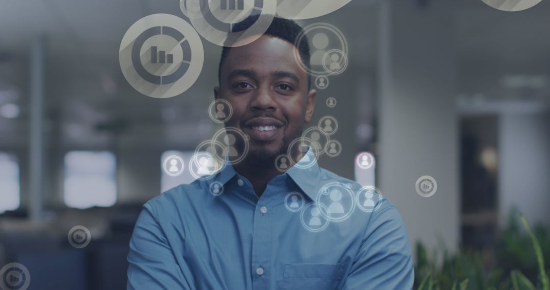 Businessman Analyzing Financial Data with Digital Graphics