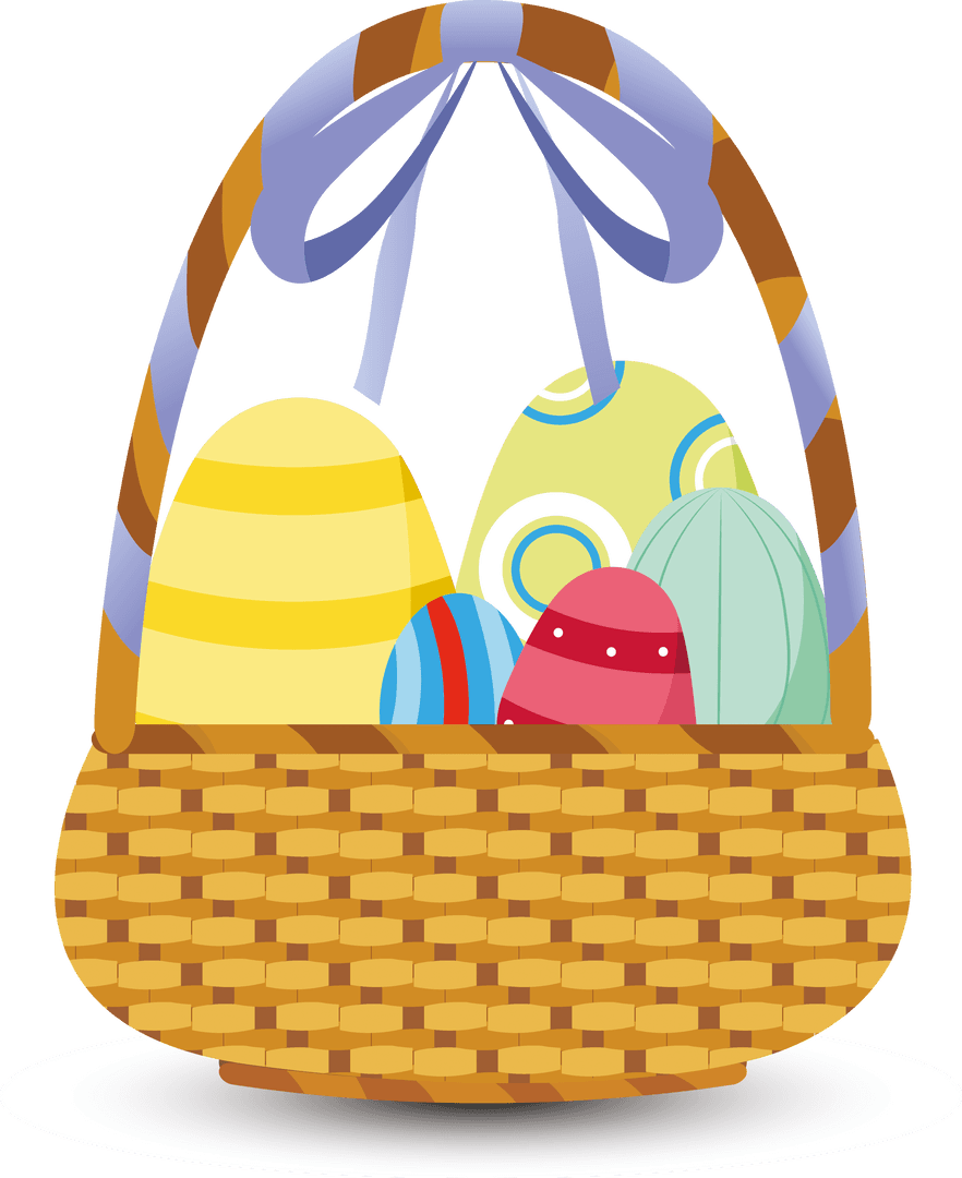 Easter Basket with Decorated Eggs on Transparent Background