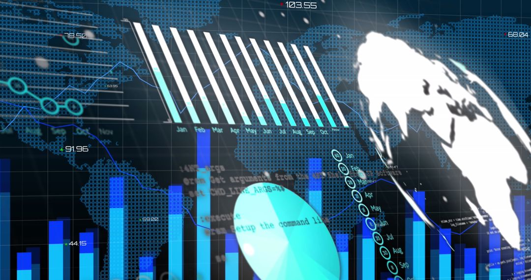 Global Finance Technology Interface with World Map and Graphs