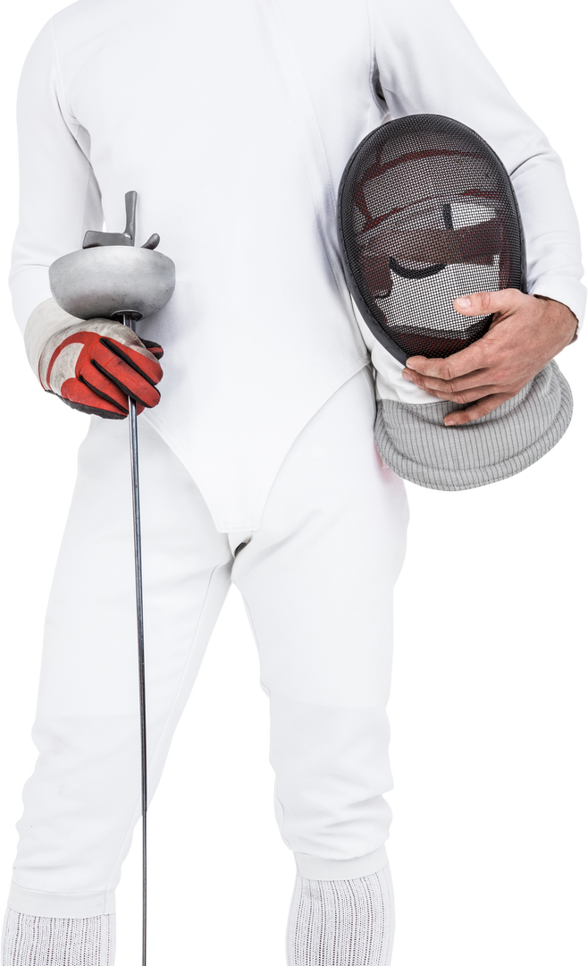 Transparent Fencer Holding Mask and Sword in White Attire - Download Free Stock Images Pikwizard.com