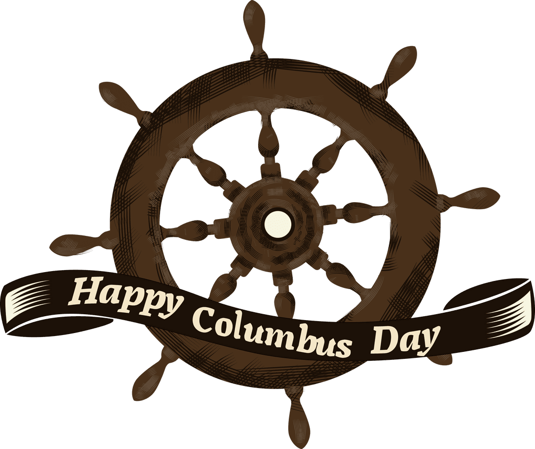 Transparent Ship Wheel with Happy Columbus Day Message