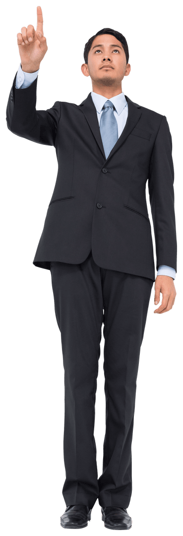 Transparent Asian Businessman Pointing Up in Suit