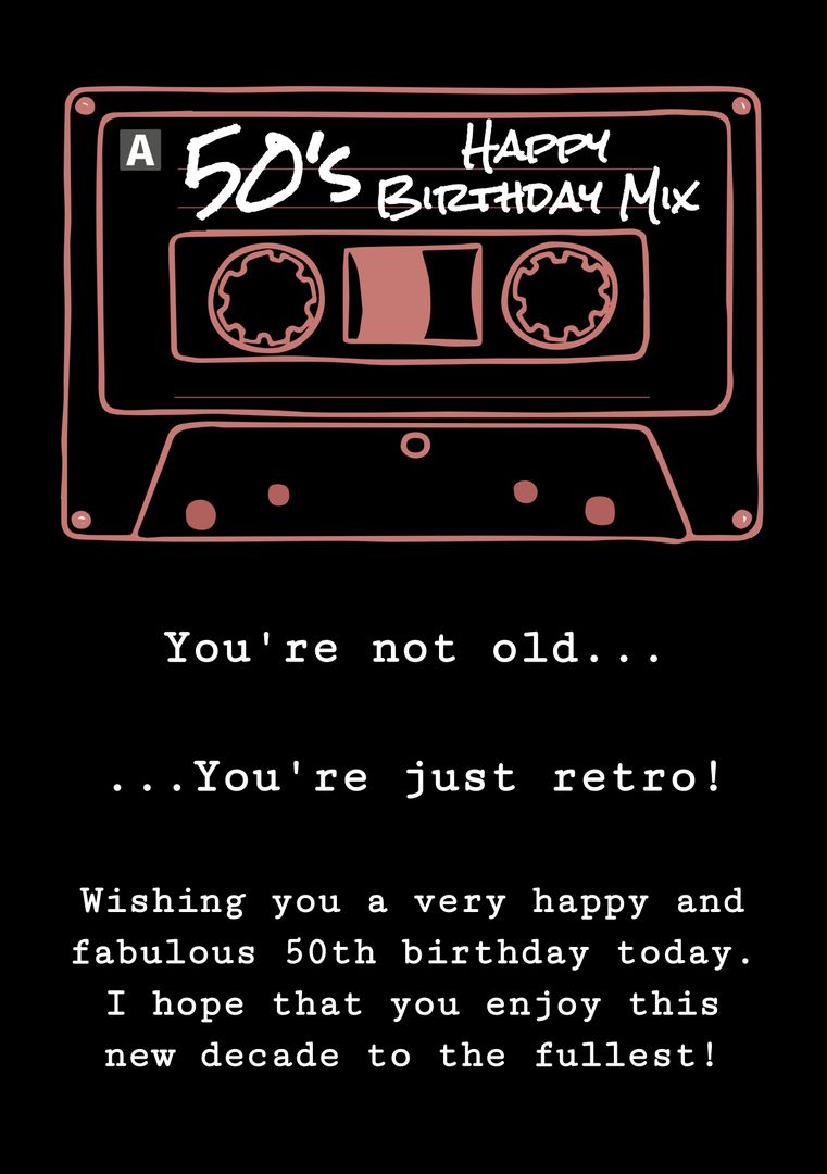 Retro Cassette-Inspired Happy 50th Birthday Greeting Card - Download Free Stock Templates Pikwizard.com