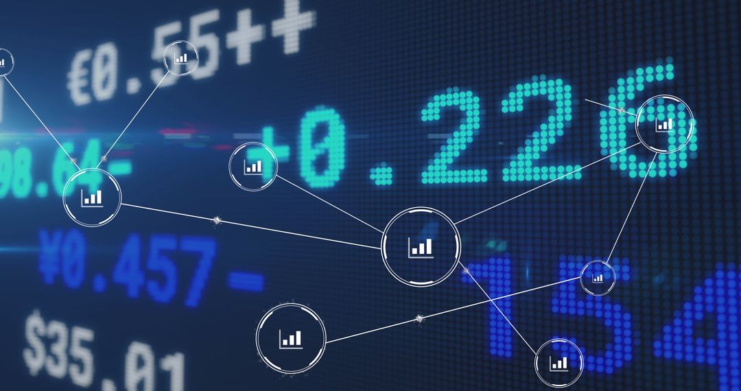Digital Icons on Stock Market Display Screen