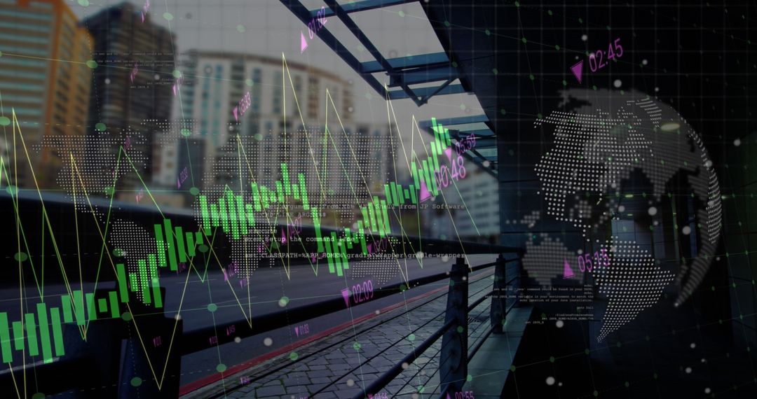 Cityscape with Infographic Overlay and Global Data Theme